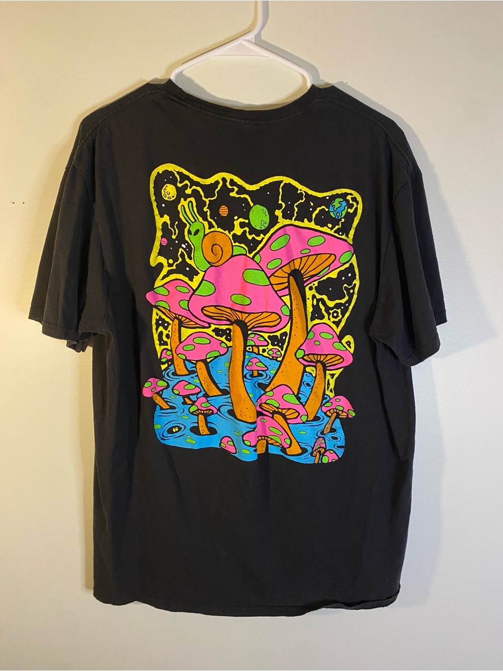 Black Tee with Colorful Mushroom Graphic - Picture 4 of 7